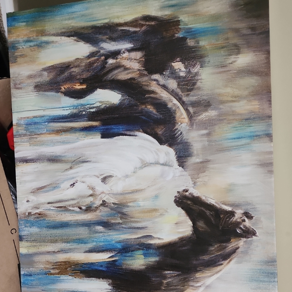 Dynamic Horse Art Print - Black, White, and Brown